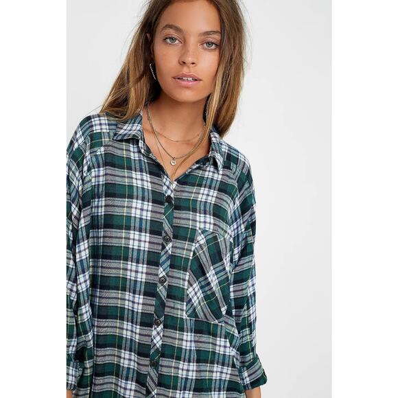 Urban Outfitters Green Oversized Plaid Flannel Shirt S - Picture 3 of 8